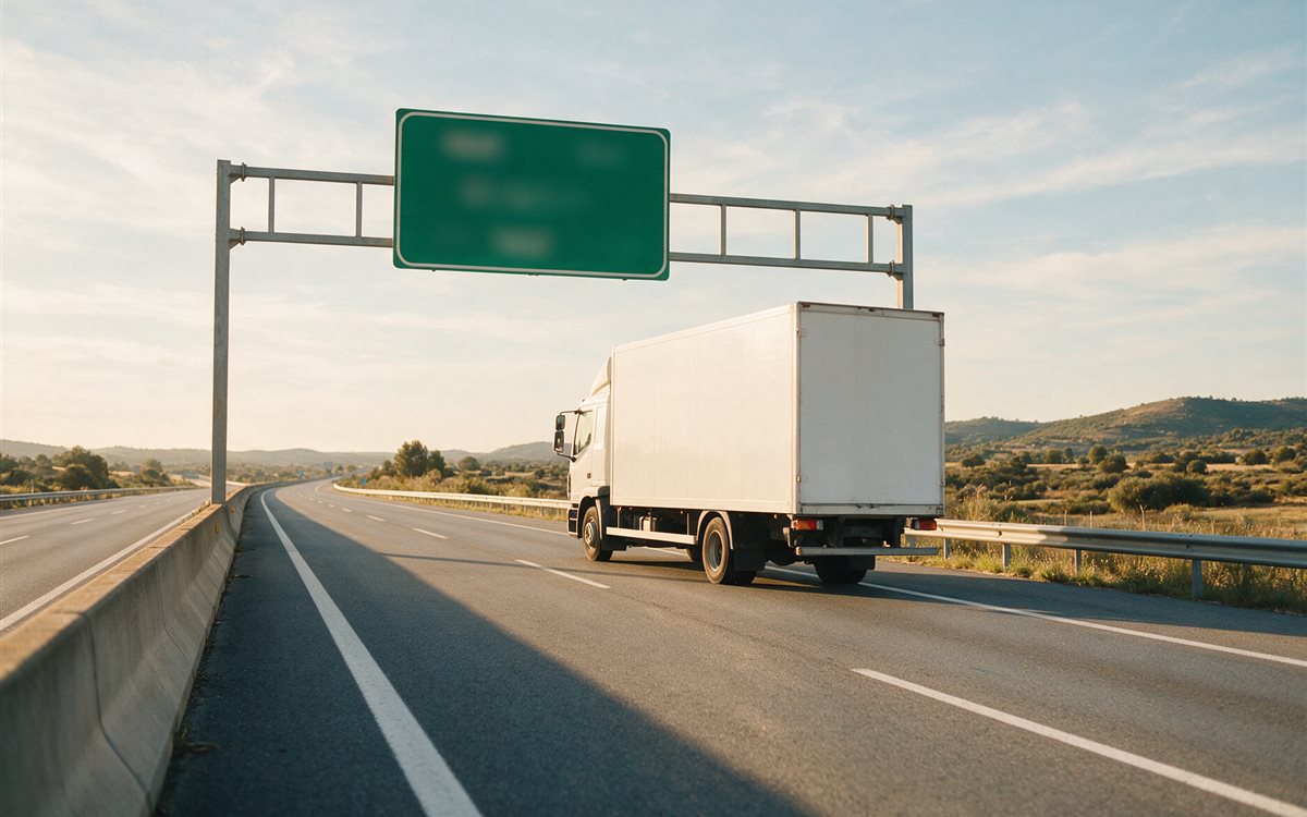 Camión de mudanzas circulando por una autovía española en un trayecto largo entre ciudades